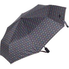 Siyah Alaca Renkli Puantiyeli Tam Otomatik Kadın Şemsiye Siyah 1 Adet