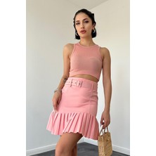 Elbee Fashion Woman Pembe Basic Crop