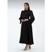 Günnur Kadın Saten Ispanyol Kol Kemer Detaylı Mezuniyet/abiye Elbise