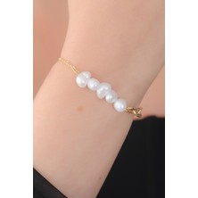 Gold Renk Inci Boncuk Model Kadın Bileklik