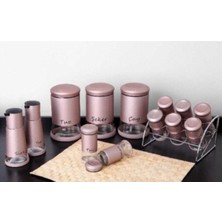 TeknoTrust Pembe Porselen 13 Parça Cam Baharatlık Seti, Şık ve Kullanışlı Baharat Saklama Hacim: 1,1 L