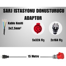 22kW Elektrikli Araç Şarj Cihazı için 15 Metre Ev Tipi Fişli Dönüştürücü Adaptör