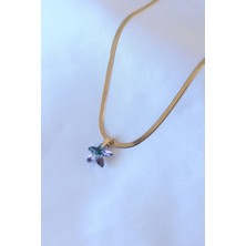 316L Çelik Gold Renk Italyan Zincir Model Kristal Deniz Yıldız Model Kadın Kolye