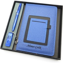 Signator® Codex | N130 Kişiye Özel Defterli Set - Isme Özel Mavi Kalem + Isme Özel Mavi Defter + Isme Özel USB Bellek| Isme Özel Kutusunda Hediyelik Set