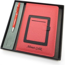 Signator® Codex | N135 Kişiye Özel Defterli Set - Isme Özel Kırmızı Kalem + Isme Özel Kırmızı Defter | Isme Özel Kutusunda Hediyelik Set