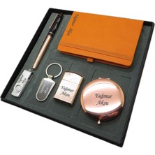 Signator® Bronz | Isme Özel Set - 32 Gb. USB Bellek + Çakmak + Not Defteri  + Anahtarlık + Kalem ve El Aynası | Kişiye Özel Hediyelik Set