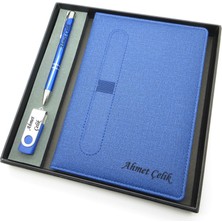 Signator® Codex | N112 Kişiye Özel Defterli Set - Isme Özel Mavi Kalem + Isme Özel Mavi Defter + Isme Özel USB Bellek| Isme Özel Kutusunda Hediyelik Set