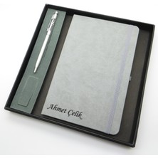 Signator® Codex | N107 Kişiye Özel Defterli Set - Isme Özel Gümüş Kalem + Isme Özel Gri Defter | Isme Özel Kutusunda Hediyelik Set
