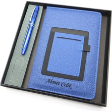 Signator® Codex | N129 Kişiye Özel Defterli Set - Isme Özel Mavi Kalem + Isme Özel Mavi Defter | Isme Özel Kutusunda Hediyelik Set