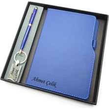 Signator® Codex | N160 Kişiye Özel Defterli Set - Isme Özel Mavi Kalem + Isme Özel Mavi Defter + Isme Özel Anahtarlık| Isme Özel Kutusunda Hediyelik Set