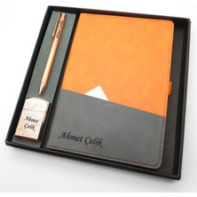 Signator® Codex | N197 Kişiye Özel Defterli Set - Isme Özel Turuncu Kalem + Isme Özel Turuncu Defter + Isme Özel Gold Çakmak| Isme Özel Kutusunda Hediyelik Set