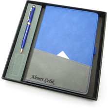 Signator® Codex | N187 Kişiye Özel Defterli Set - Isme Özel Mavi Kalem + Isme Özel Mavi Defter | Isme Özel Kutusunda Hediyelik Set