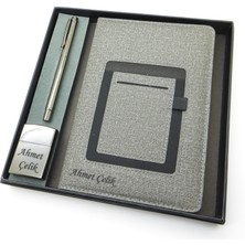 Signator® Codex | N347 Kişiye Özel Defterli Set - Isme Özel Gri Kalem + Isme Özel Gri Defter + Isme Özel Çakmak | Isme Özel Kutusunda Hediyelik Set