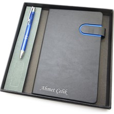 Signator® Codex | N293 Kişiye Özel Defterli Set - Isme Özel Mavi Kalem + Isme Özel Siyah Defter | Isme Özel Kutusunda Hediyelik Set