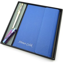 Signator® Codex | N330 Kişiye Özel Defterli Set - Isme Özel Gümüş Kalem + Isme Özel Mavi Defter + Isme Özel Gökkuşağı Çakmak | Isme Özel Kutusunda Hediyelik Set