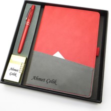 Signator® Codex | N194 Kişiye Özel Defterli Set - Isme Özel Kırmızı Kalem + Isme Özel Kırmızı Defter + Isme Özel Gold Çakmak | Isme Özel Kutusunda Hediyelik Set