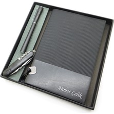Signator® Codex | N154 Kişiye Özel Defterli Set - Isme Özel Siyah Kalem + Isme Özel Siyah Defter + Isme Özel Siyah Çakı | Isme Özel Kutusunda Hediyelik Set