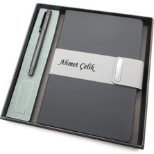 Signator® Codex | N226 Kişiye Özel Defterli Set - Isme Özel Siyah Kalem + Isme Özel Siyah Defter | Isme Özel Kutusunda Hediyelik Set