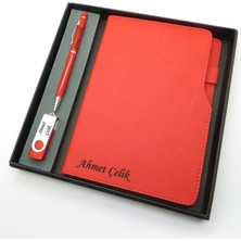 Signator® Codex | N193 Kişiye Özel Defterli Set - Isme Özel Kırmızı Kalem + Isme Özel Kırmızı Defter + Isme Özel 32 GB USB Bellek| Isme Özel Kutusunda Hediyelik Set