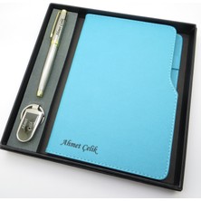 Signator® Codex | N365 Kişiye Özel Defterli Set - Isme Özel Gümüş Kalem + Isme Özel Turkuaz Defter + Isme Özel Anahtarlık | Isme Özel Kutusunda Hediyelik Set