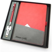 Signator® Codex | N195 Kişiye Özel Defterli Set - Isme Özel Kırmızı Kalem + Isme Özel Kırmızı Defter + Isme Özel 32 GB USB Bellek| Isme Özel Kutusunda Hediyelik Set