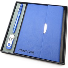 Signator® Codex | N209 Kişiye Özel Defterli Set - Isme Özel Mavi Kalem + Isme Özel Mavi Defter + Isme Özel 32 GB USB Bellek| Isme Özel Kutusunda Hediyelik Set
