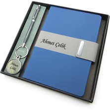 Signator® Codex | N221 Kişiye Özel Defterli Set - Isme Özel Siyah Kalem + Isme Özel Mavi Defter + Isme Özel Anahtarlık| Isme Özel Kutusunda Hediyelik Set