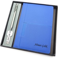 Signator® Codex | N271 Kişiye Özel Defterli Set - Isme Özel Gümüş Kalem + Isme Özel Mavi Defter + Isme Özel 32 GB USB Bellek| Isme Özel Kutusunda Hediyelik Set