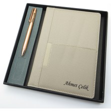 Signator® Codex | N278 Kişiye Özel Defterli Set - Isme Özel Rose Gold Kalem + Isme Özel Bej Defter | Isme Özel Kutusunda Hediyelik Set