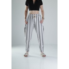 Çizgili Desenli Keten Hazer Pantolon