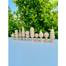 Carveni Waldorf Montessori Doğal Ahşap Ağaç Seti 10'lu Masif