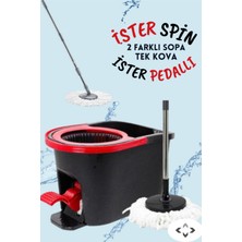 Mediterian Pratik Pedallı Spin Mop Temizlik Seti, Tek Kova, 2 Sap, Kolay Kullanım, Çok Amaçlı