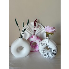 El Yapımı Modern Halka Formlu Beyaz Mini Vazo - Donut Vazo