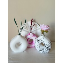 El Yapımı Modern Halka Formlu Beyaz Mini Vazo - Donut Vazo