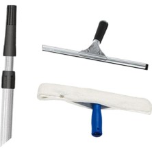 Mediterian Metal Cam Çekpas Çek Çek 35 cm Mikrofiber Peluş Teleskobik Uzatmalı Sap 2 mt Cam Temizlik Seti