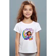 Gabby's Dollhouse Desen Baskılı Çocuk Unisex Siyah ve Beyaz Tshirt