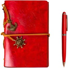 Deri Kapaklı Vintage Defter Vip Kalem Hediyeli Kraft Sayfa Günlük Not Ajanda Anı Hatıra Defteri