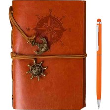 Deri Kapaklı Vintage Defter Vip Kalem Hediyeli Kraft Sayfa Günlük Not Ajanda Anı Hatıra Defteri