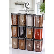 TeknoTrust 12'li Büyük Boy Kare Saklama Kabı Seti, 1200 ml, Antrasit, Şeffaf, Etiketli, Plastik