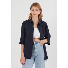 Ayıcık Nakışlı Uzun Kollu Oversize Modal Gömlek