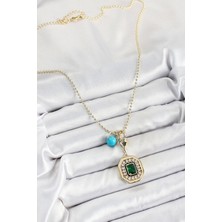 Gold Renk Pirinç Zirkon Taşlı Kadın Serenay Kolyesi - Bamido