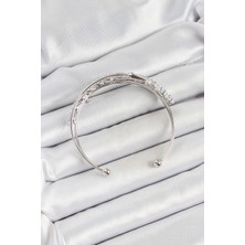 Pirinç Gümüş Renk Arpa Zirkon Taşlı Kadın Bileklik - Bamido