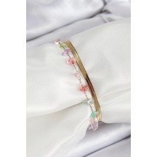 316L Çelik Gold Renk Kristal Karışık Renkli Taşlı Kadın Bileklik - Bamido