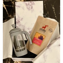 Giftmoda Beyaz Mermer French Press & Filitre Kahve Sevgiliye Hediye Seti