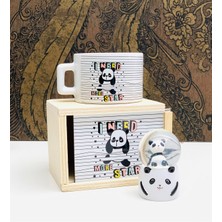 Giftmoda Yıldızlı Panda Tasarımlı Kutulu Kupa Ve Mini Kar Küresi