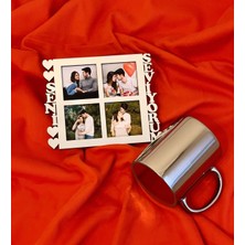 Giftmoda Seni Seviyorum 4 Fotoğraf Standlı Mdf Gümüş Çerçeve Ve Gümüş Kupa Set