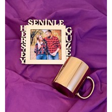 Giftmoda Herşey Seninle Güzel Fotoğraf Standlı Mdf Gold Çerçeve Ve Gold Kupa Set