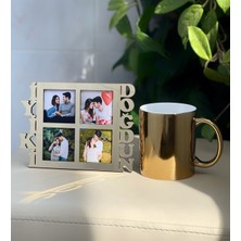 Giftmoda İyiki Doğdun 4 Fotoğraf Standlı Mdf Gold Çerçeve Ve Gold Kupa Set