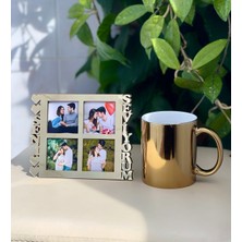 Giftmoda Seni Seviyorum 4 Fotoğraf Standlı Mdf Gold Çerçeve Ve Gold Kupa Set