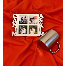 Giftmoda Canım Aşkım 4 Fotoğraf Standlı Mdf Gümüş Çerçeve Ve Gümüş Kupa Set
